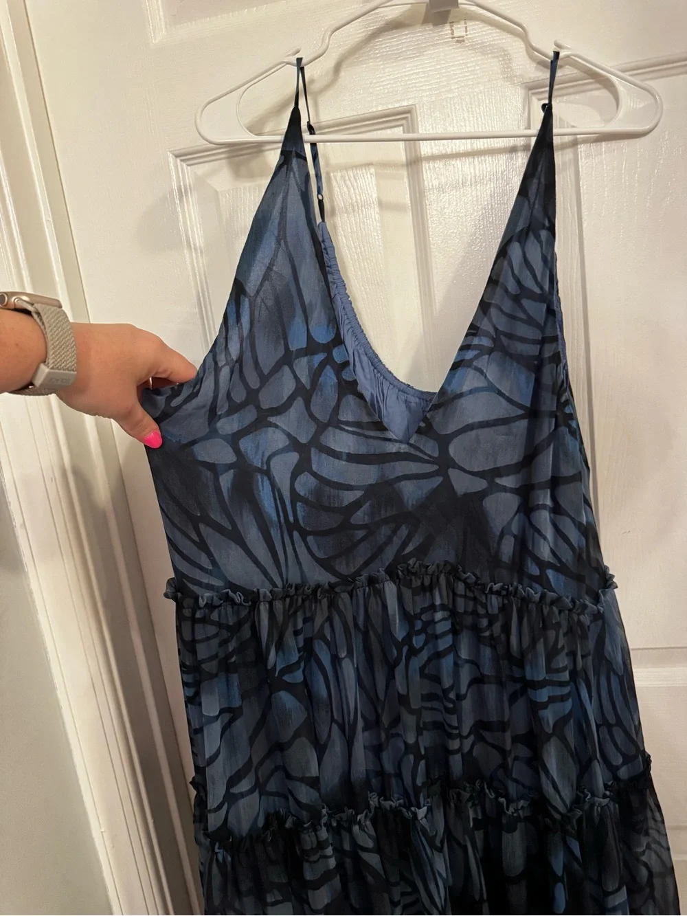 NWOT Free People Deep Blue & Black V-Neck Tiered Maxi Dress
